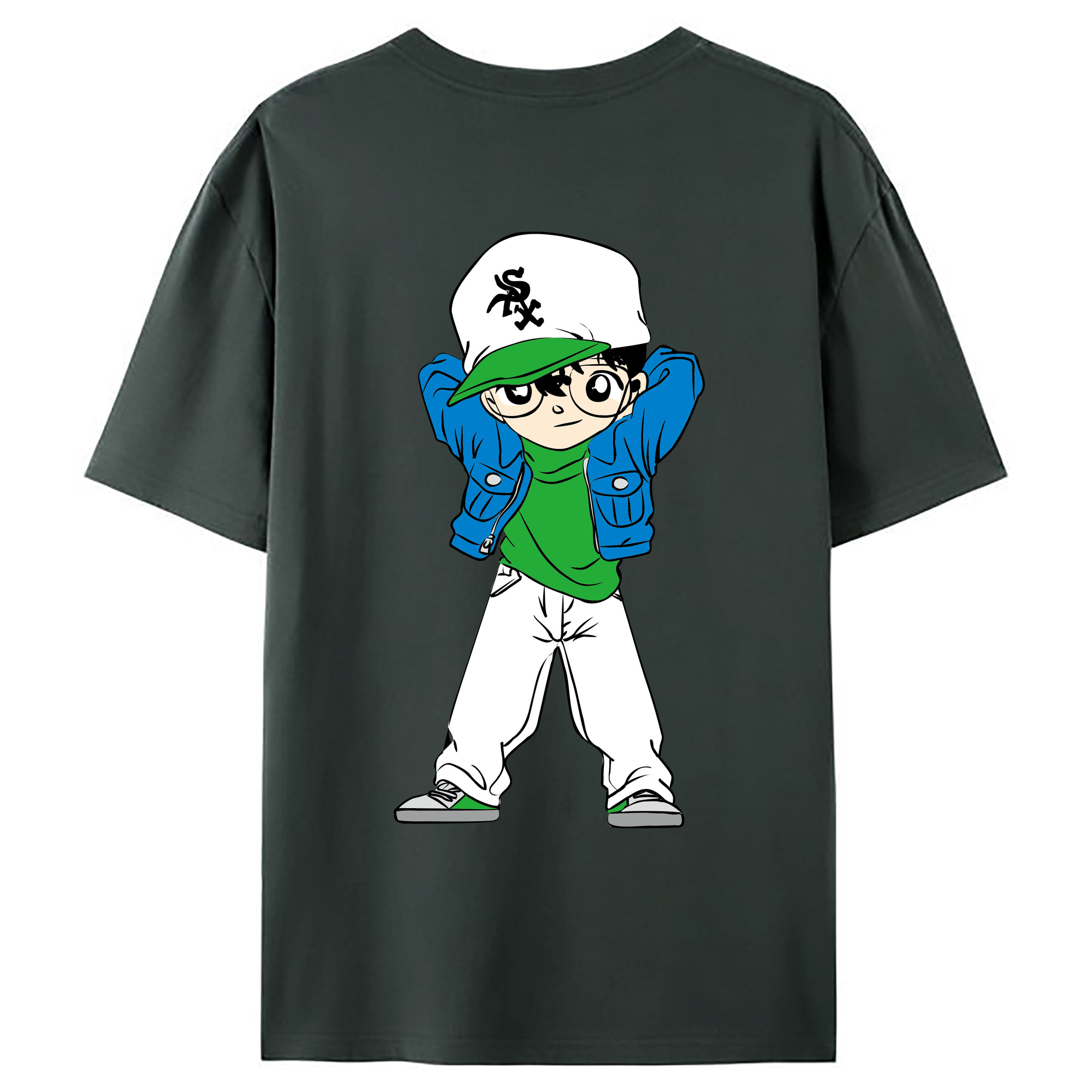 （画像用） 名探偵コナン 江戸川 コナン Detective Conan Conan Edogawa 綿100％ メンズ半袖Tシャツ（バックプリント） 通気性